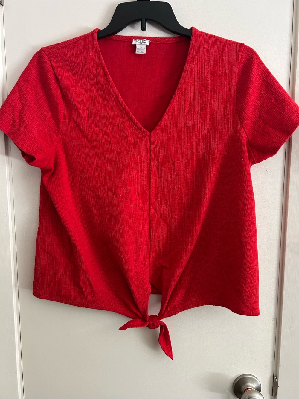 J. Crew Bright Red V-Neck Tie-Front Short Sleeve Top